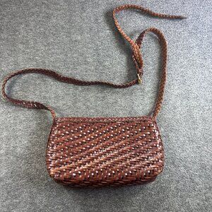 Vintage CEM Bag Brown Leather Woven Braided Basket Shoulder Purse